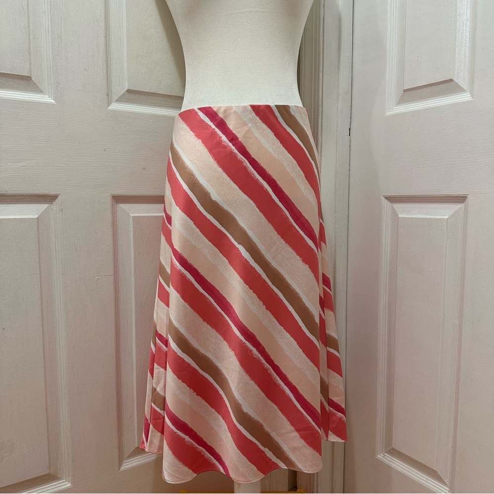 multicolor pink striped midi skirt